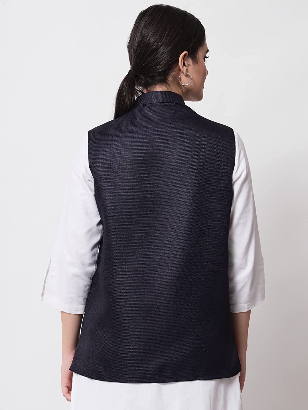 Vastraa Fusion Ladies Modi Jacket / Waistcoat - Plain Solid Colurs - Cotton Mix Nehru Jacket