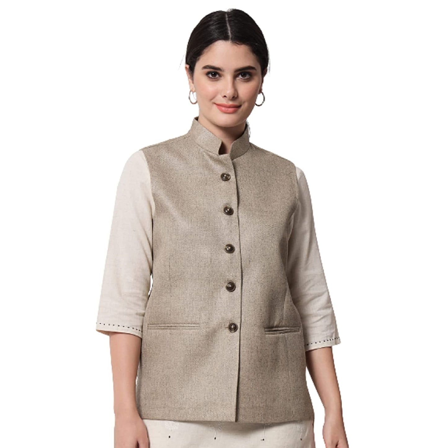 Vastraa Fusion Ladies Modi Jacket / Waistcoat - Plain Solid Colurs - Cotton Mix Nehru Jacket