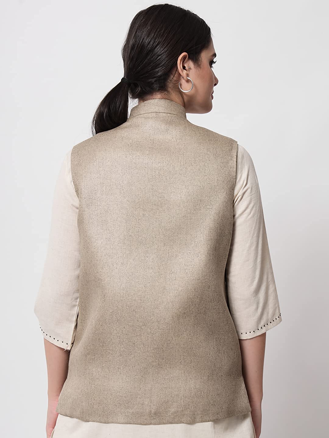 Vastraa Fusion Ladies Modi Jacket / Waistcoat - Plain Solid Colurs - Cotton Mix Nehru Jacket