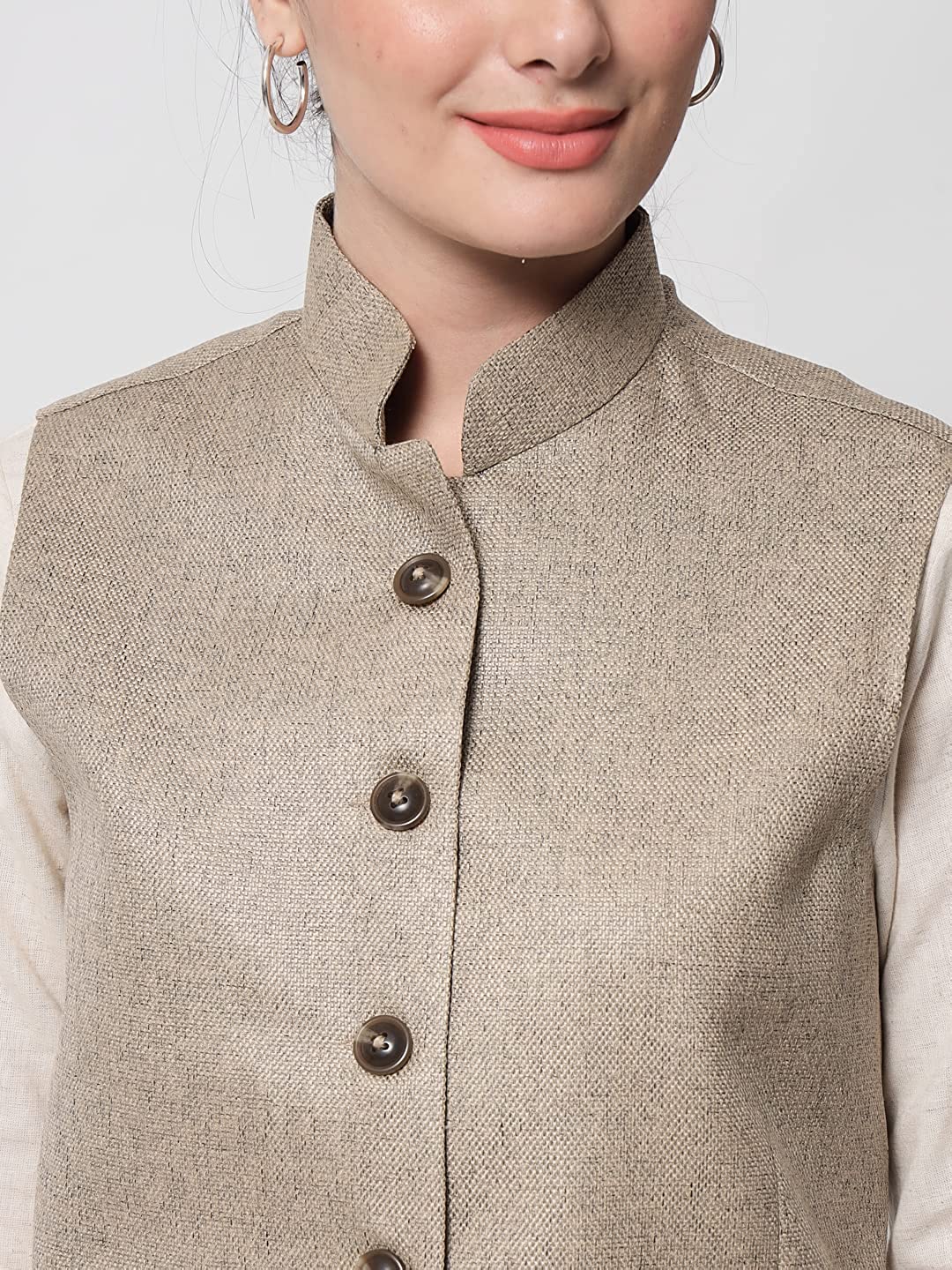 Vastraa Fusion Ladies Modi Jacket / Waistcoat - Plain Solid Colurs - Cotton Mix Nehru Jacket