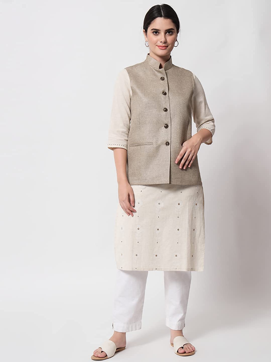 Vastraa Fusion Ladies Modi Jacket / Waistcoat - Plain Solid Colurs - Cotton Mix Nehru Jacket