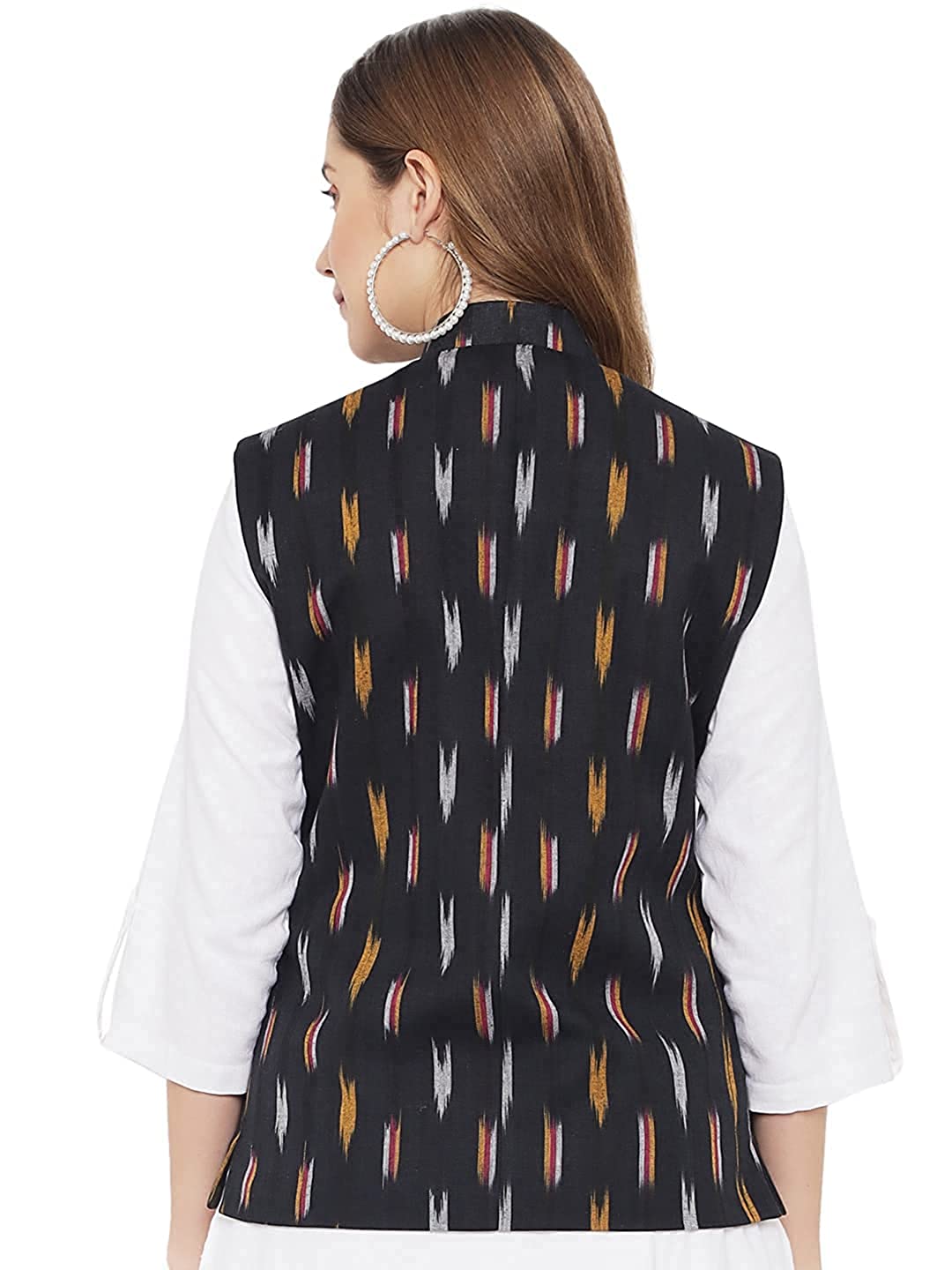 Ladies Modi Jacket / Waistcoat - Khadi Look in Mix Ikkat Patterns - South Cotton Nehru Jacket