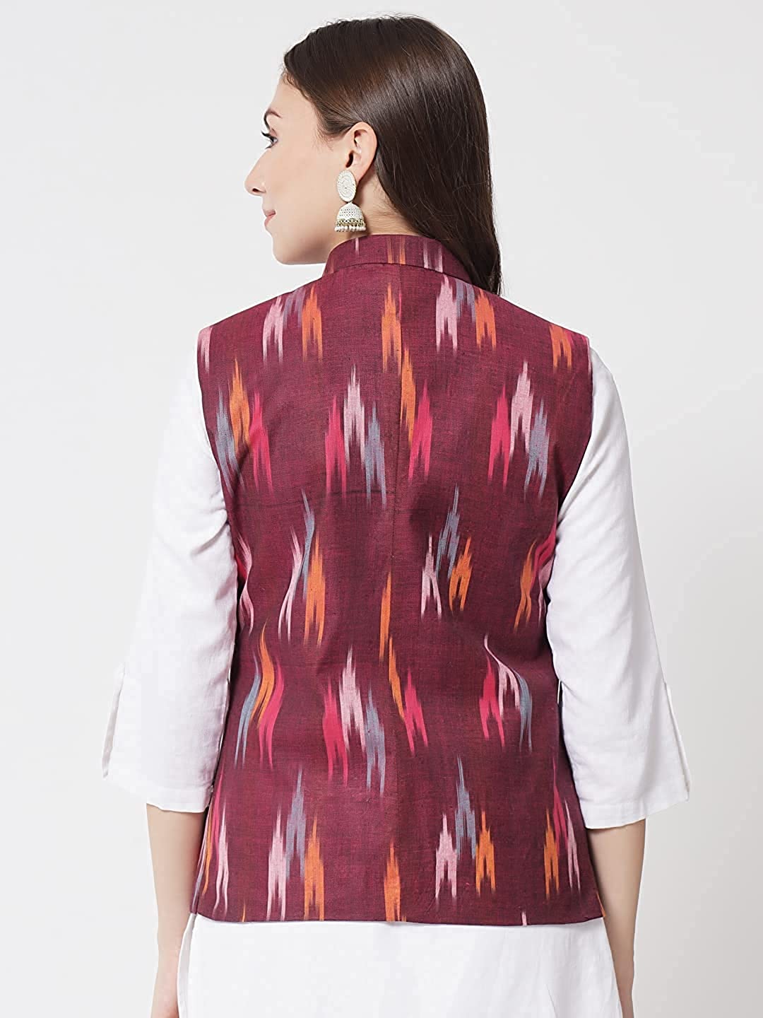 Ladies Modi Jacket / Waistcoat - Khadi Look in Mix Ikkat Patterns - South Cotton Nehru Jacket