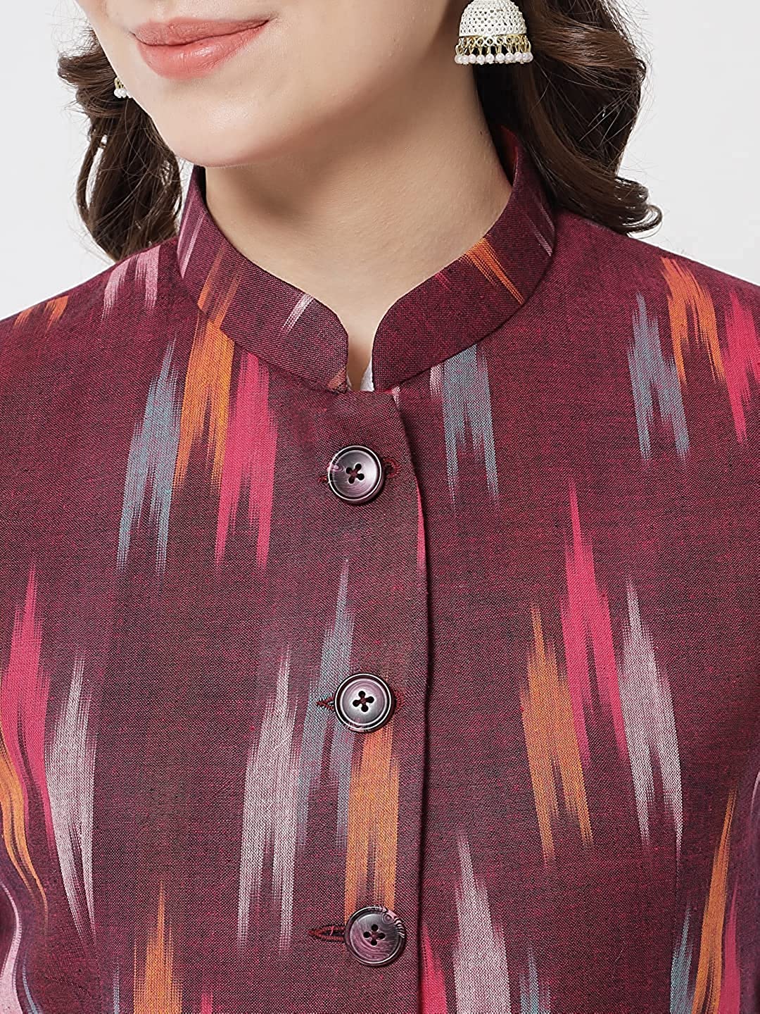 Ladies Modi Jacket / Waistcoat - Khadi Look in Mix Ikkat Patterns - South Cotton Nehru Jacket