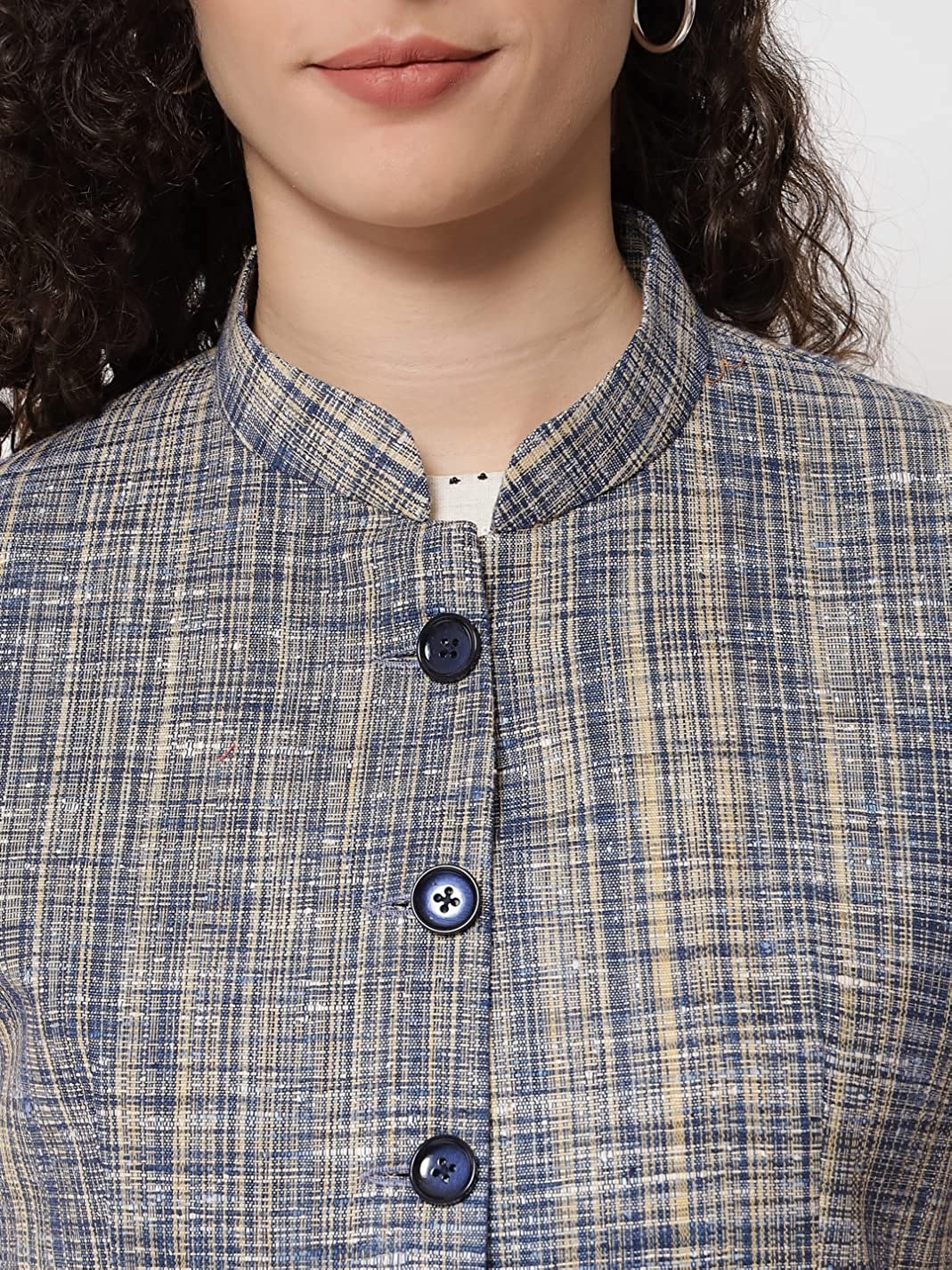 Vastraa Fusion Ladies Khadi Cotton-Small Check Patterns Modi Jacket Waistcoat
