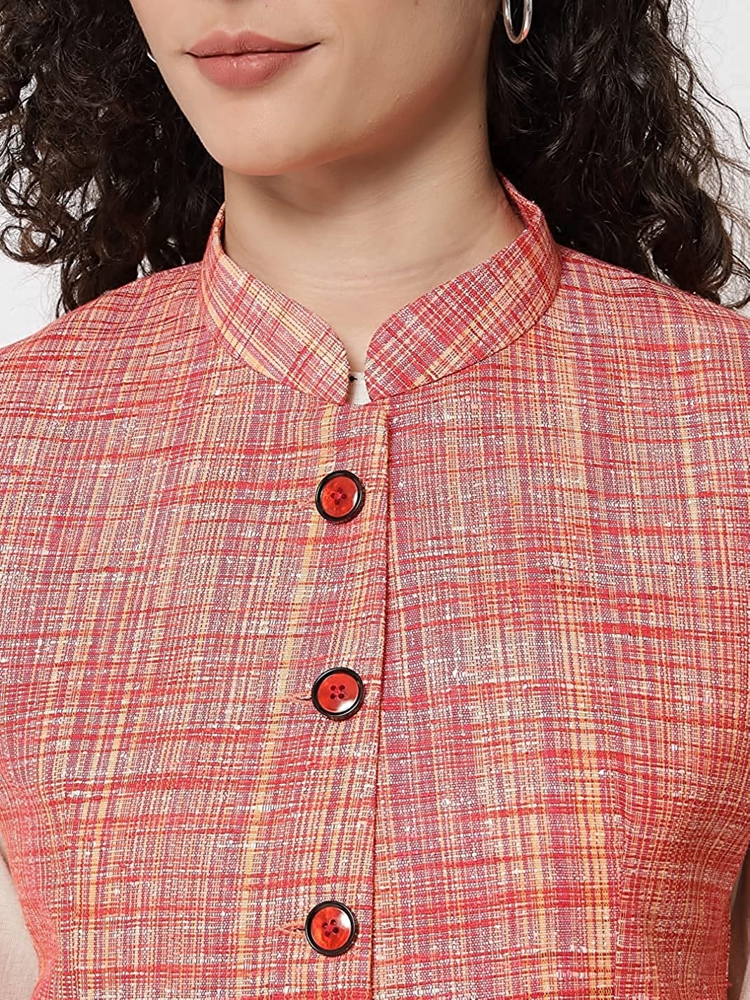 Vastraa Fusion Ladies Khadi Cotton-Small Check Patterns Modi Jacket Waistcoat