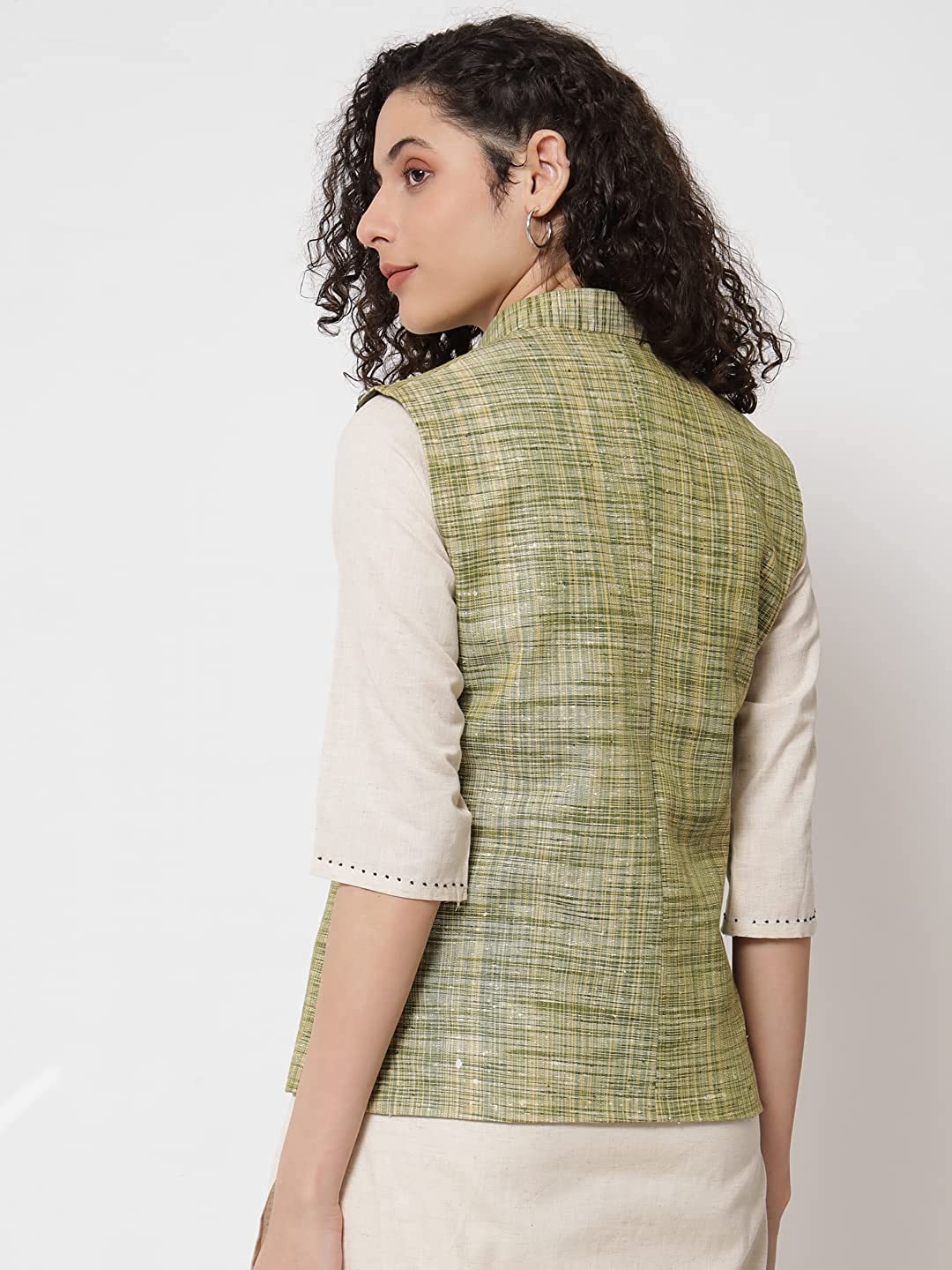 Vastraa Fusion Ladies Khadi Cotton-Small Check Patterns Modi Jacket Waistcoat
