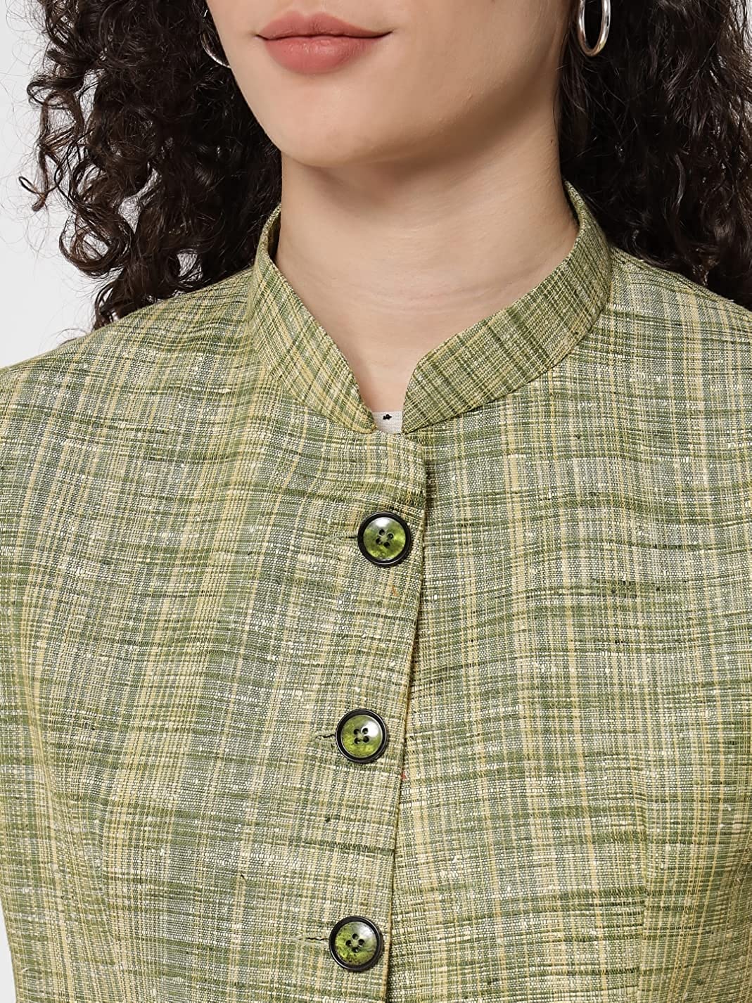 Vastraa Fusion Ladies Khadi Cotton-Small Check Patterns Modi Jacket Waistcoat
