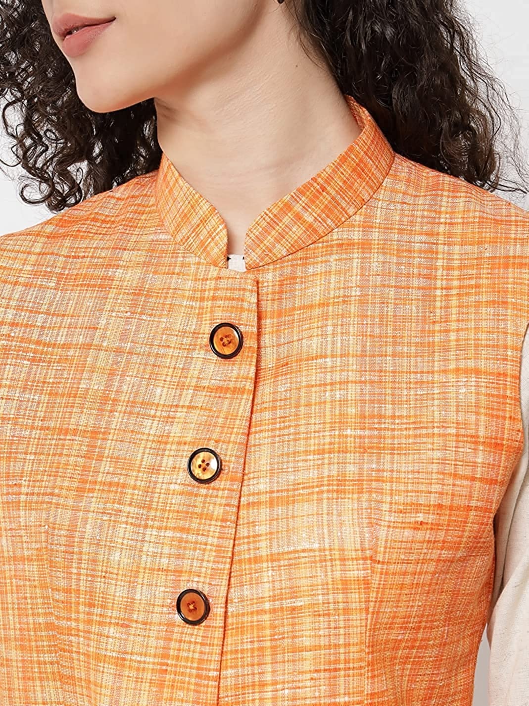 Vastraa Fusion Ladies Khadi Cotton-Small Check Patterns Modi Jacket Waistcoat