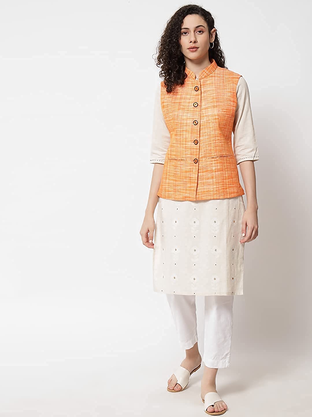 Vastraa Fusion Ladies Khadi Cotton-Small Check Patterns Modi Jacket Waistcoat