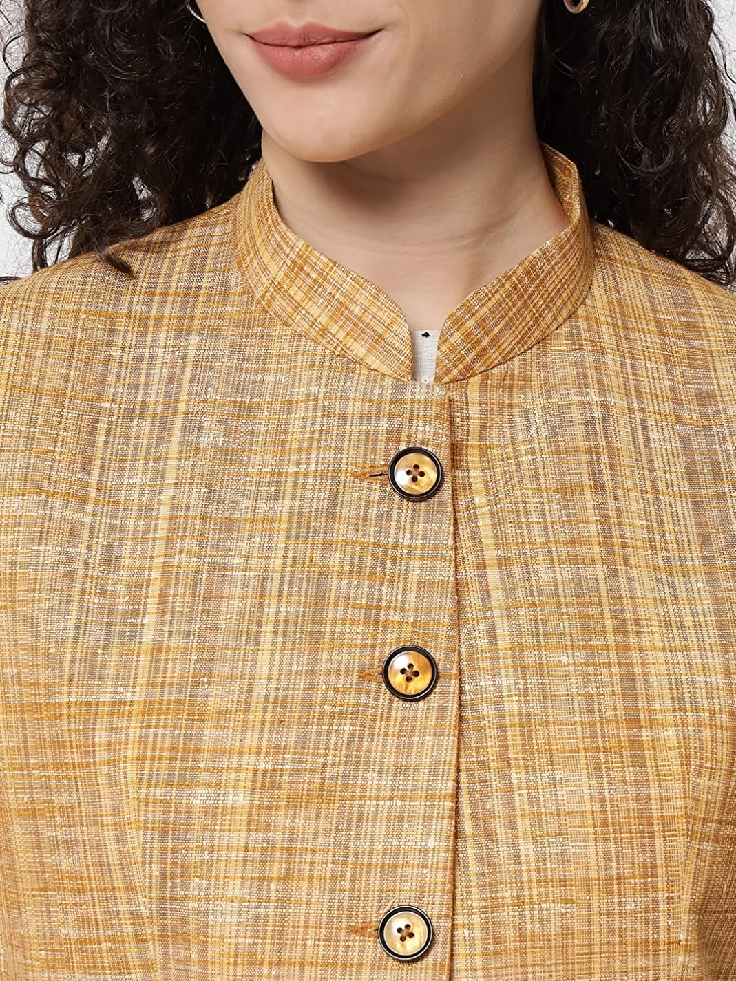 Vastraa Fusion Ladies Khadi Cotton-Small Check Patterns Modi Jacket Waistcoat
