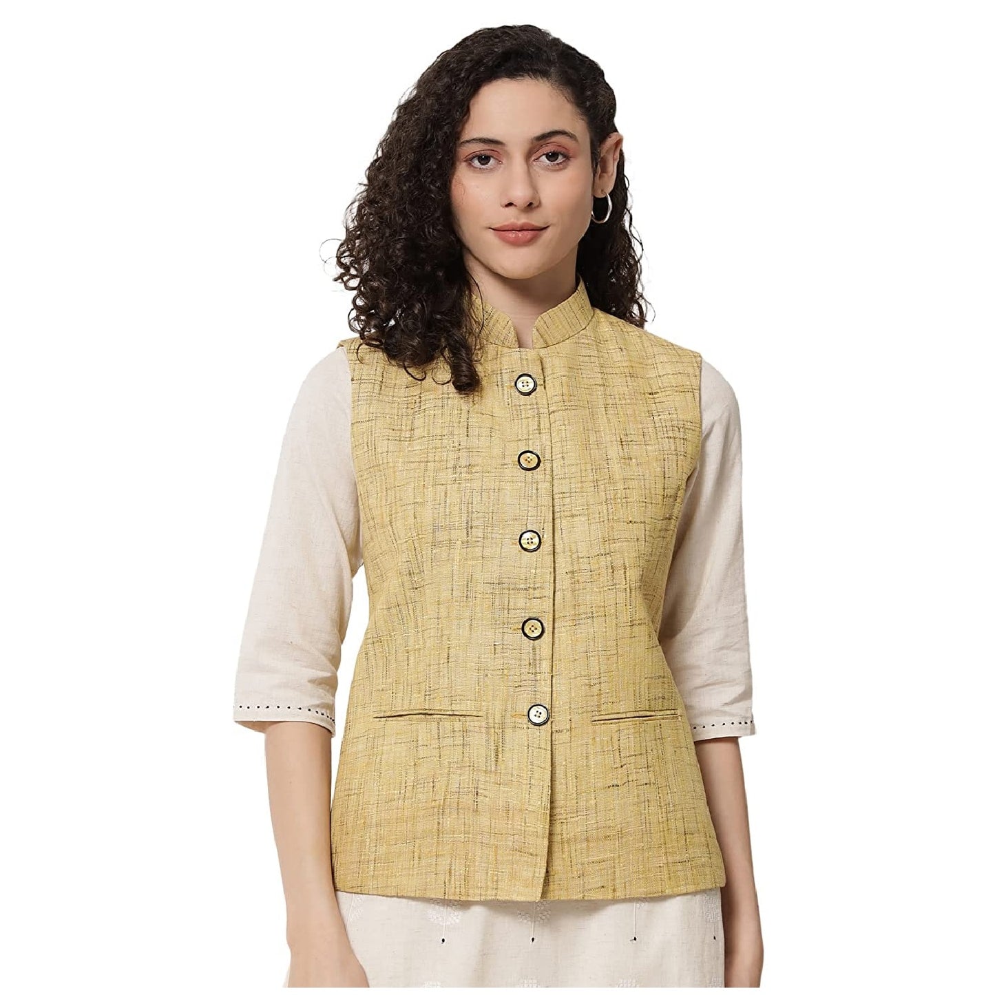 Vastraa Fusion Women's Handloom Khadi Cotton Nehru Jacket