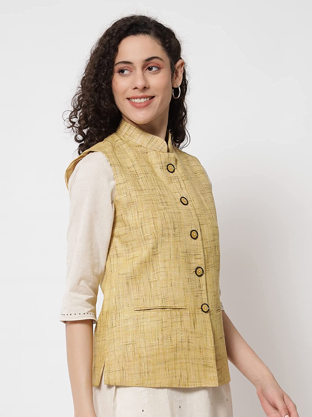 Vastraa Fusion Women's Handloom Khadi Cotton Nehru Jacket