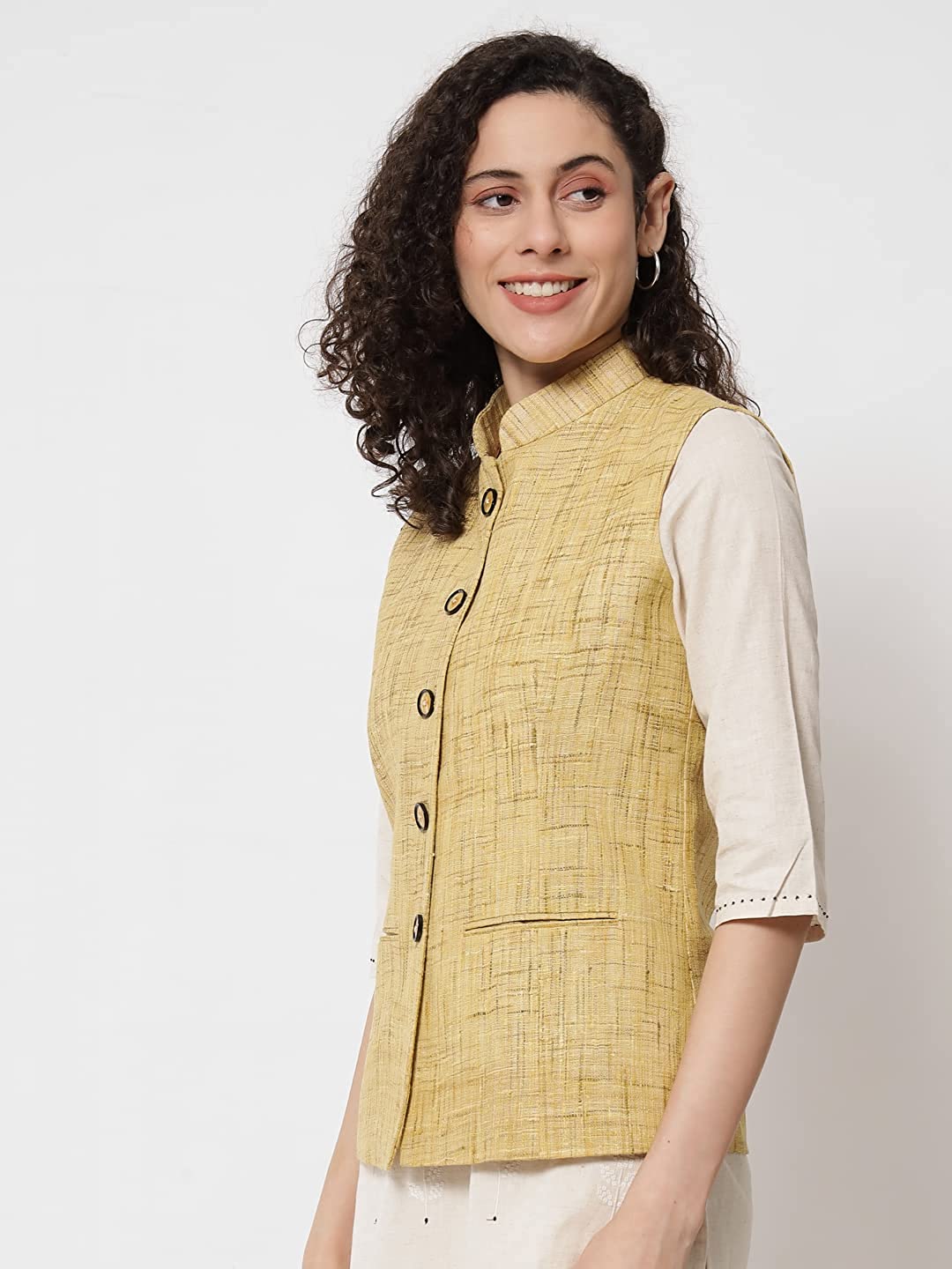Vastraa Fusion Women's Handloom Khadi Cotton Nehru Jacket