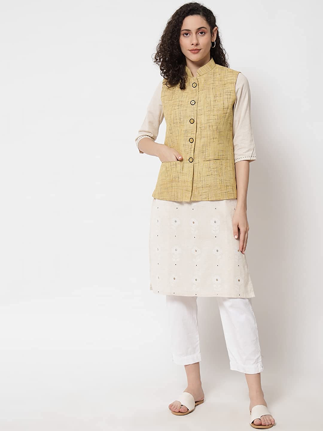 Vastraa Fusion Women's Handloom Khadi Cotton Nehru Jacket