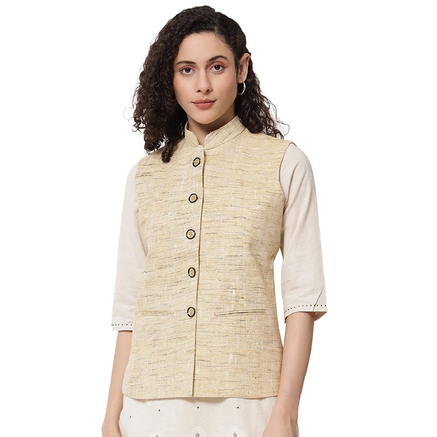 Vastraa Fusion Women's Handloom Khadi Cotton Nehru Jacket
