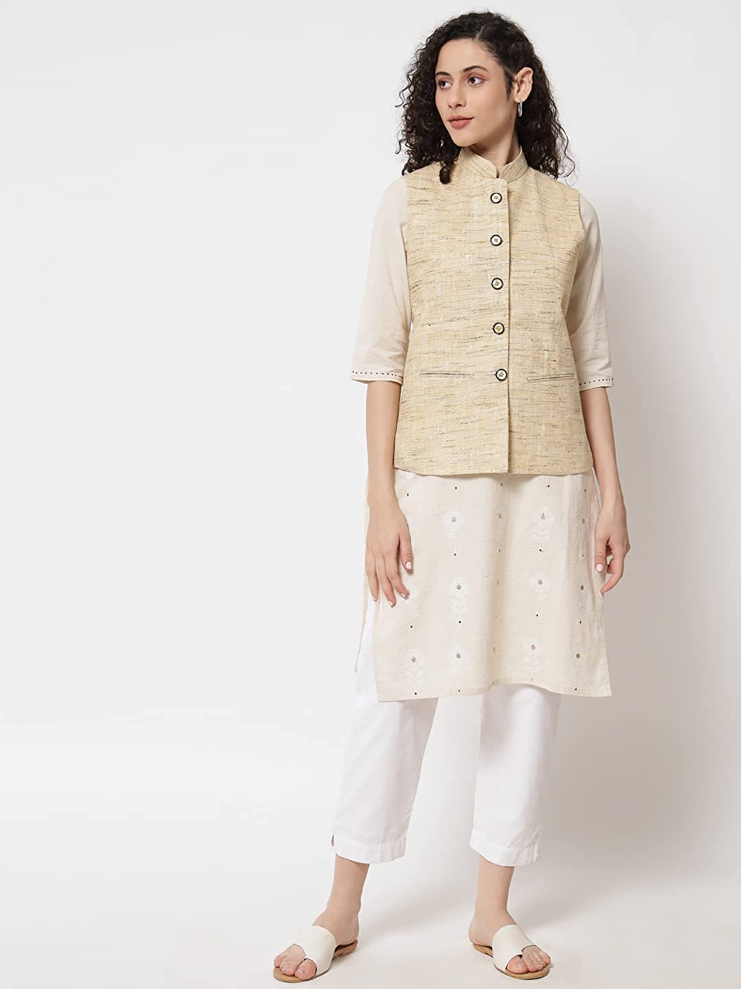 Vastraa Fusion Women's Handloom Khadi Cotton Nehru Jacket