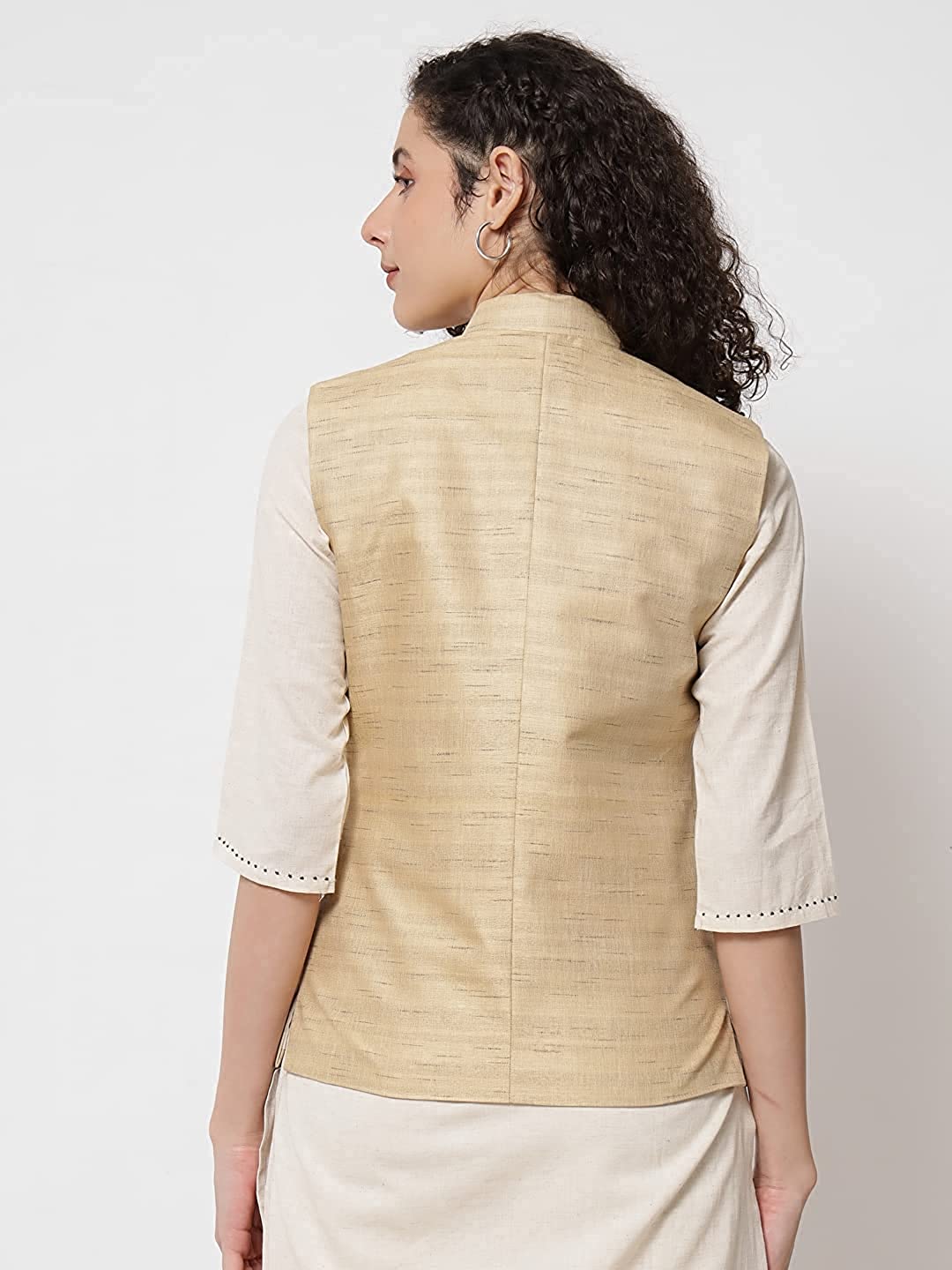 Vastraa Fusion Ladies Modi Jacket / Waistcoat Cotton Silk Look in Textured Print Nehru Jacket