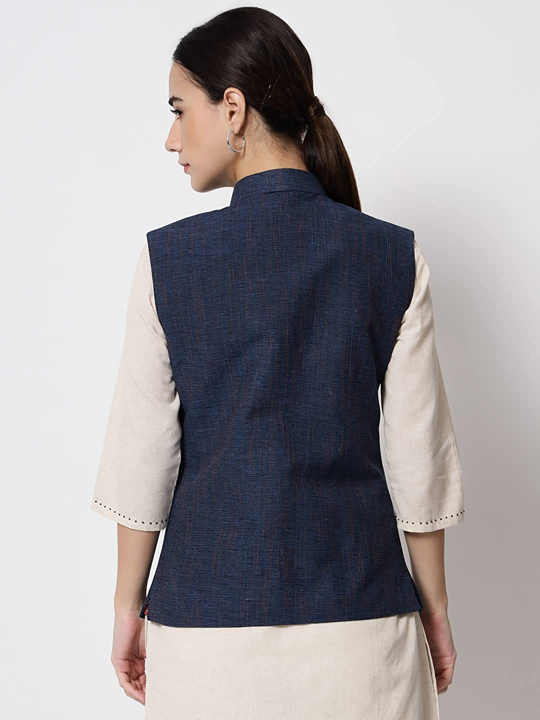 Vastraa Fusion Ladies Modi Jacket / Waistcoat Cotton Silk Look in Textured Print Nehru Jacket