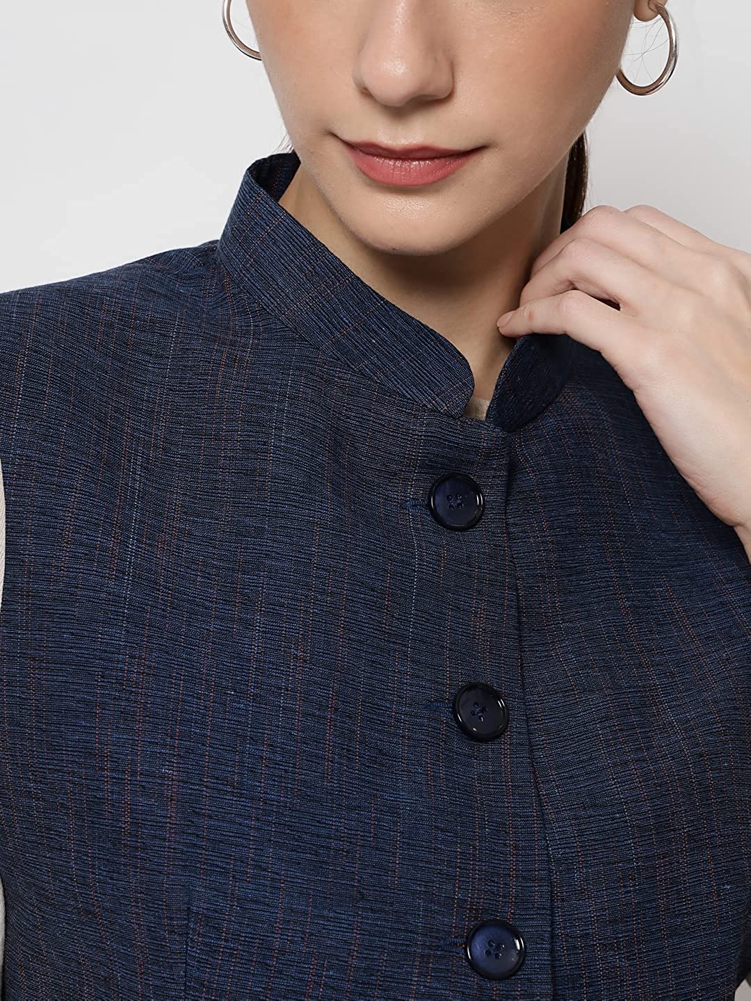 Vastraa Fusion Ladies Modi Jacket / Waistcoat Cotton Silk Look in Textured Print Nehru Jacket