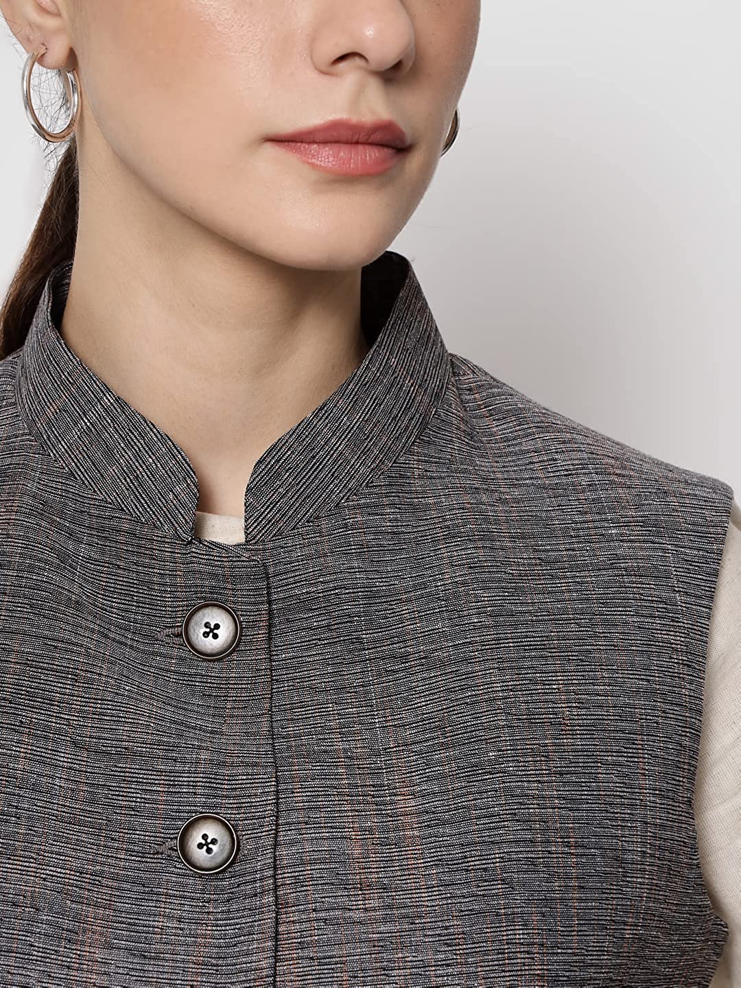 Vastraa Fusion Ladies Modi Jacket / Waistcoat Cotton Silk Look in Textured Print Nehru Jacket