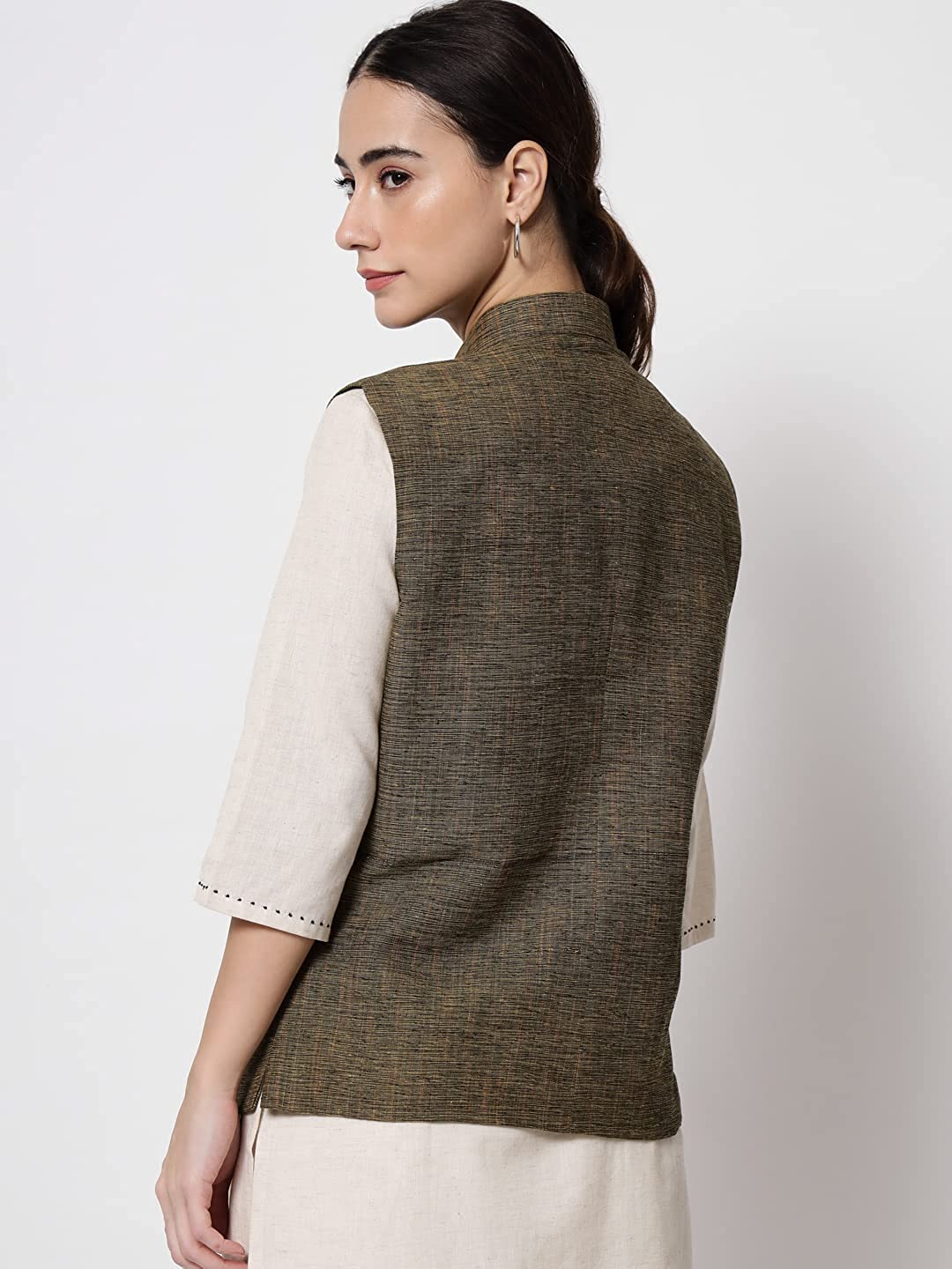 Vastraa Fusion Ladies Modi Jacket / Waistcoat Cotton Silk Look in Textured Print Nehru Jacket