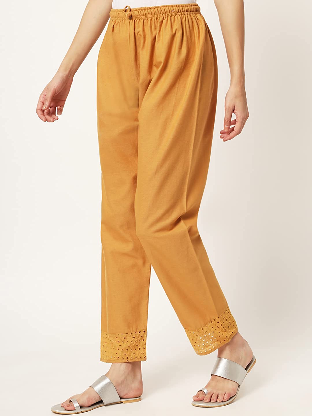 Vastraa Fusion Straight Regular Fit Stylish Solid Cotton Embroidered Lace Palazzo or Bottoms For Women's and Girls