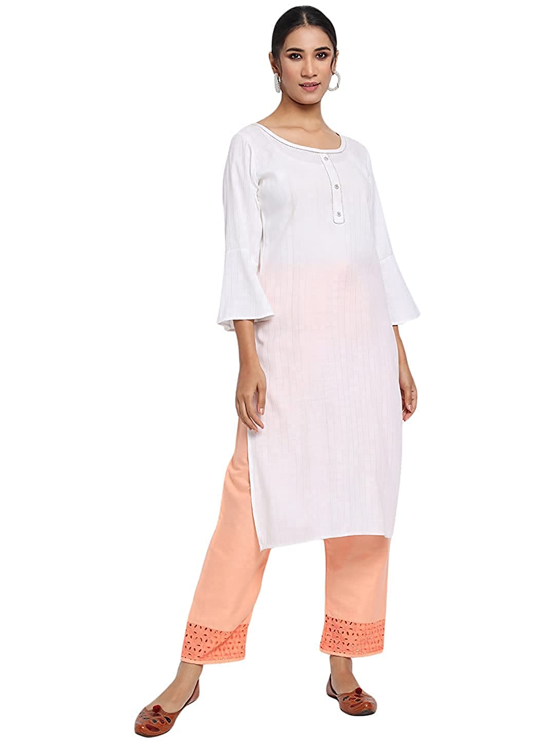 Vastraa Fusion Straight Regular Fit Stylish Solid Cotton Embroidered Lace Palazzo or Bottoms For Women's and Girls
