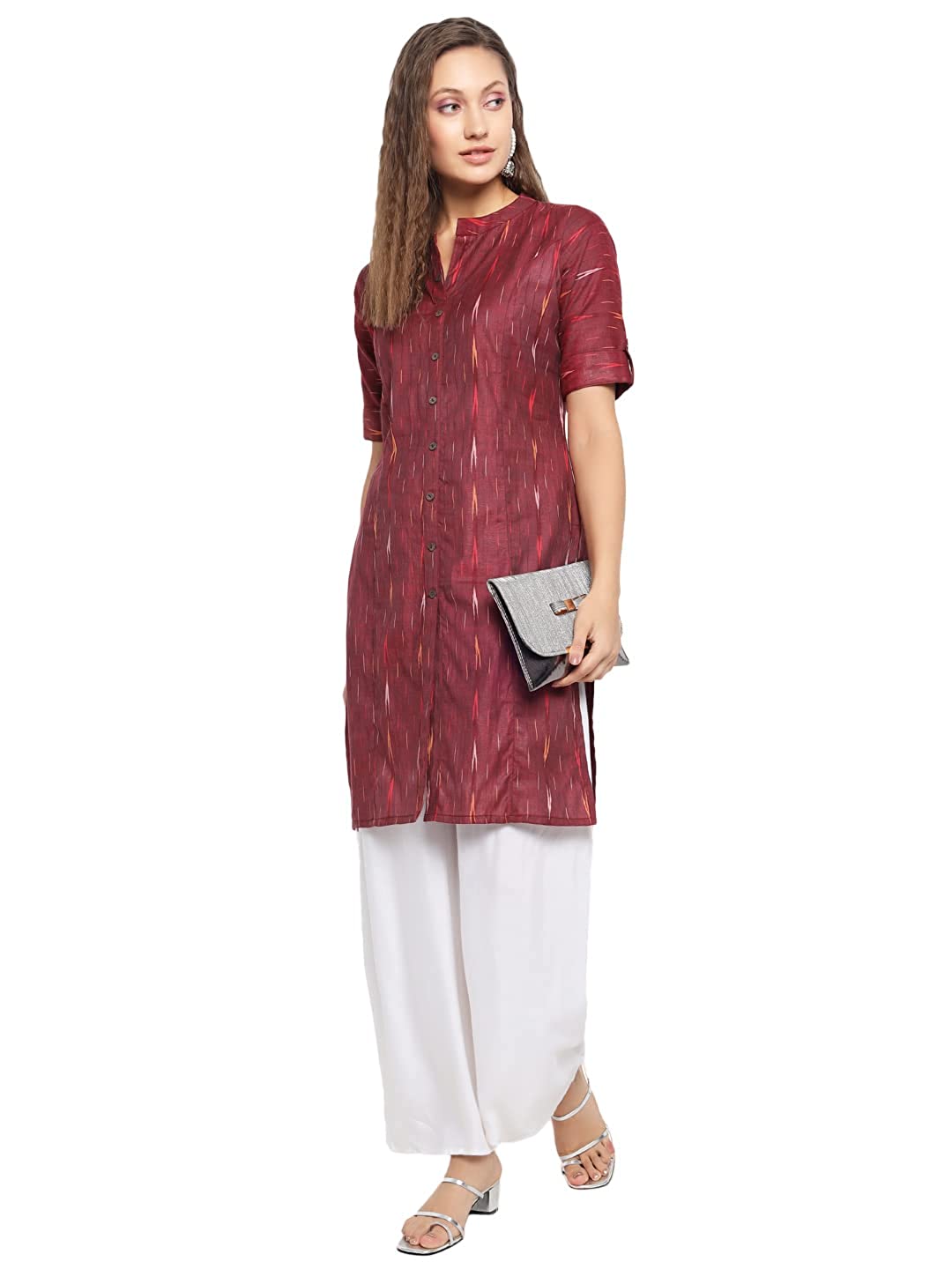 Vastraa Fusion Women's Pure Cotton Handloom Ikat Work Kurta/Kurti