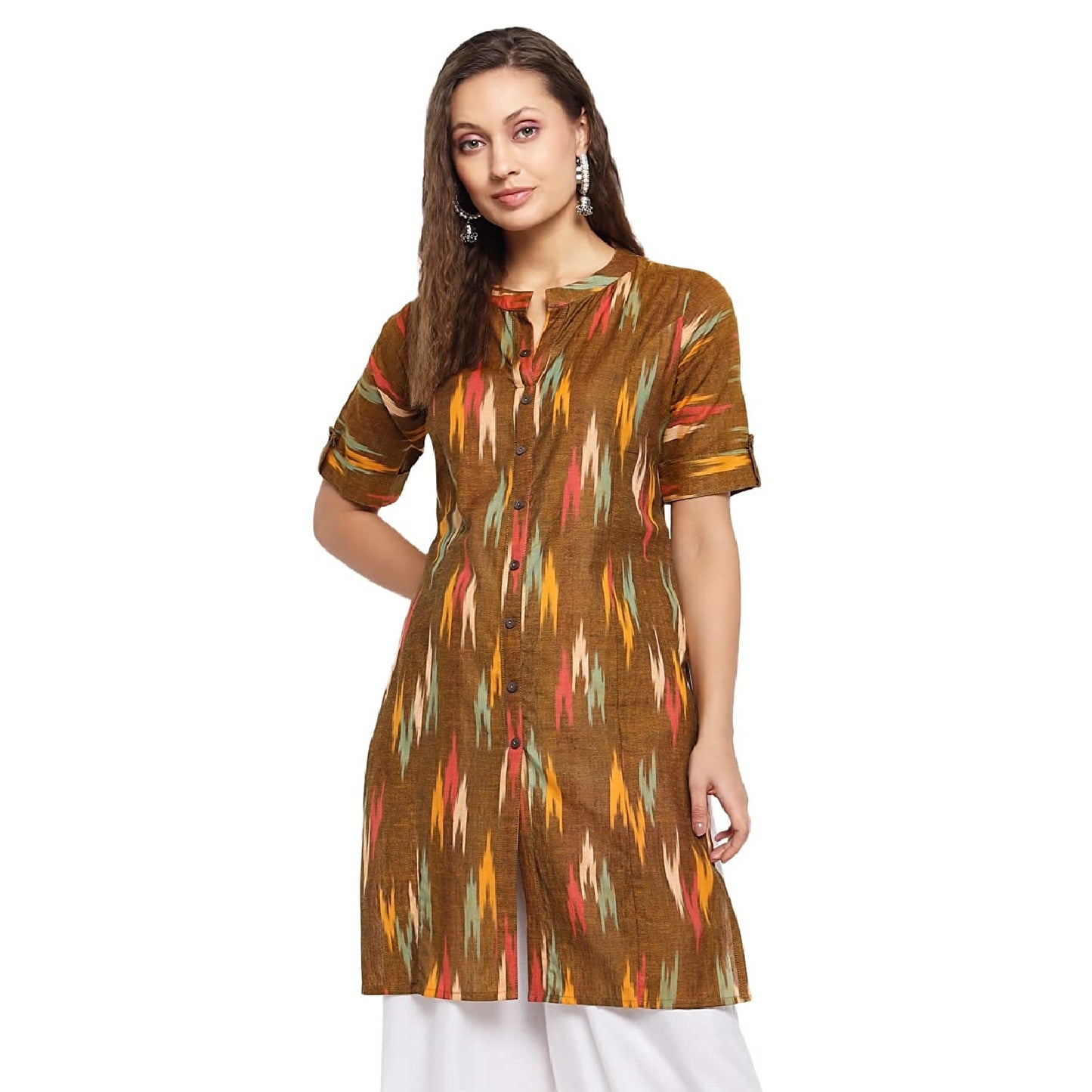 Vastraa Fusion Women's Pure Cotton Handloom Ikat Work Kurta/Kurti