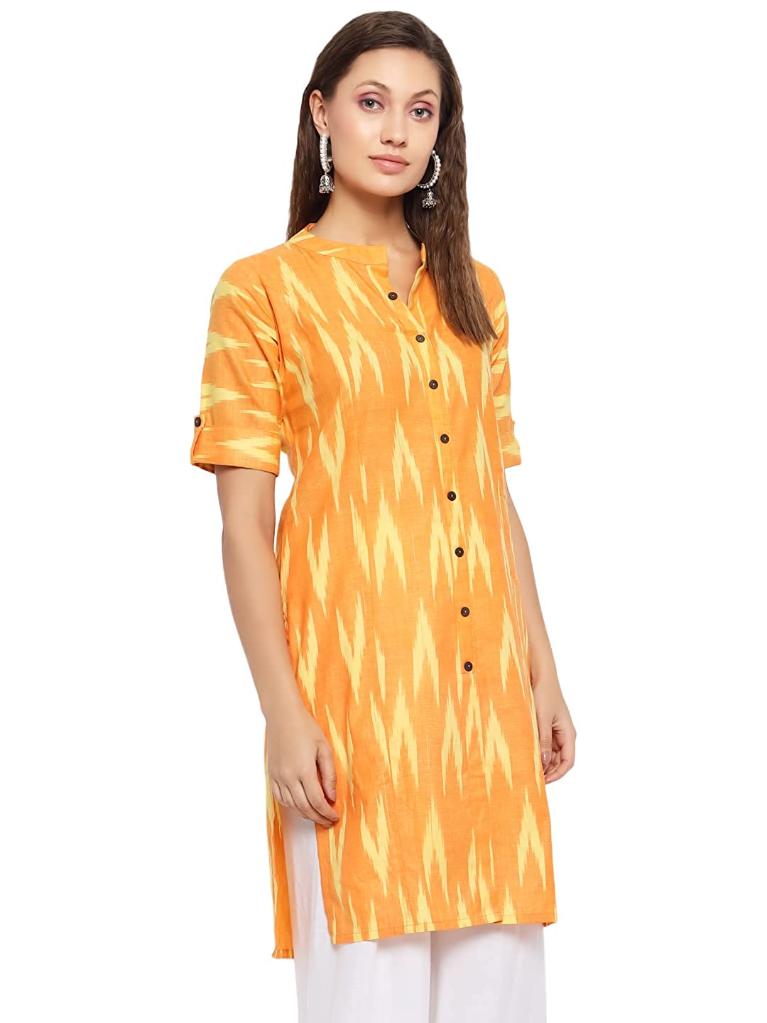 Vastraa Fusion Women's Pure Cotton Handloom Ikat Work Kurta/Kurti