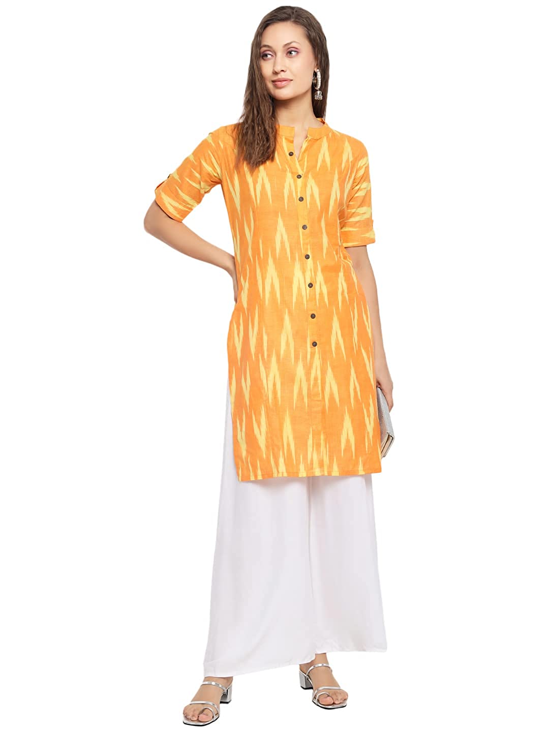 Vastraa Fusion Women's Pure Cotton Handloom Ikat Work Kurta/Kurti