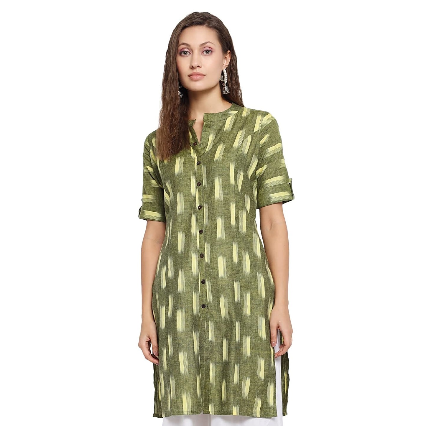 Vastraa Fusion Women's Pure Cotton Handloom Ikat Work Kurta/Kurti