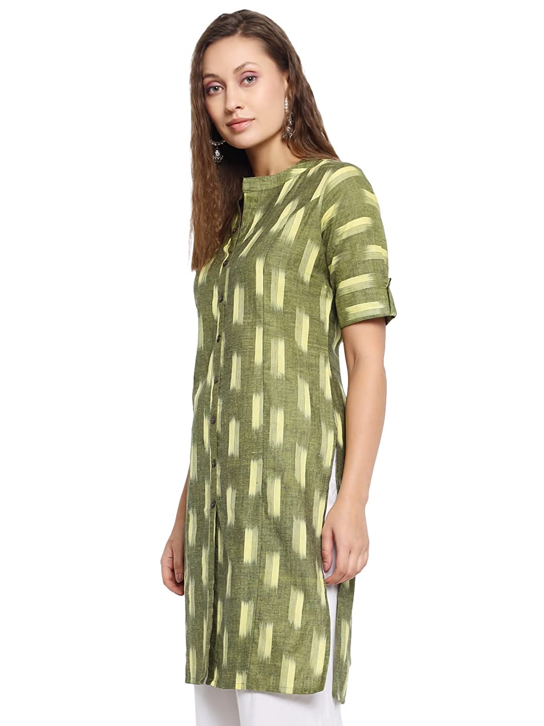 Vastraa Fusion Women's Pure Cotton Handloom Ikat Work Kurta/Kurti