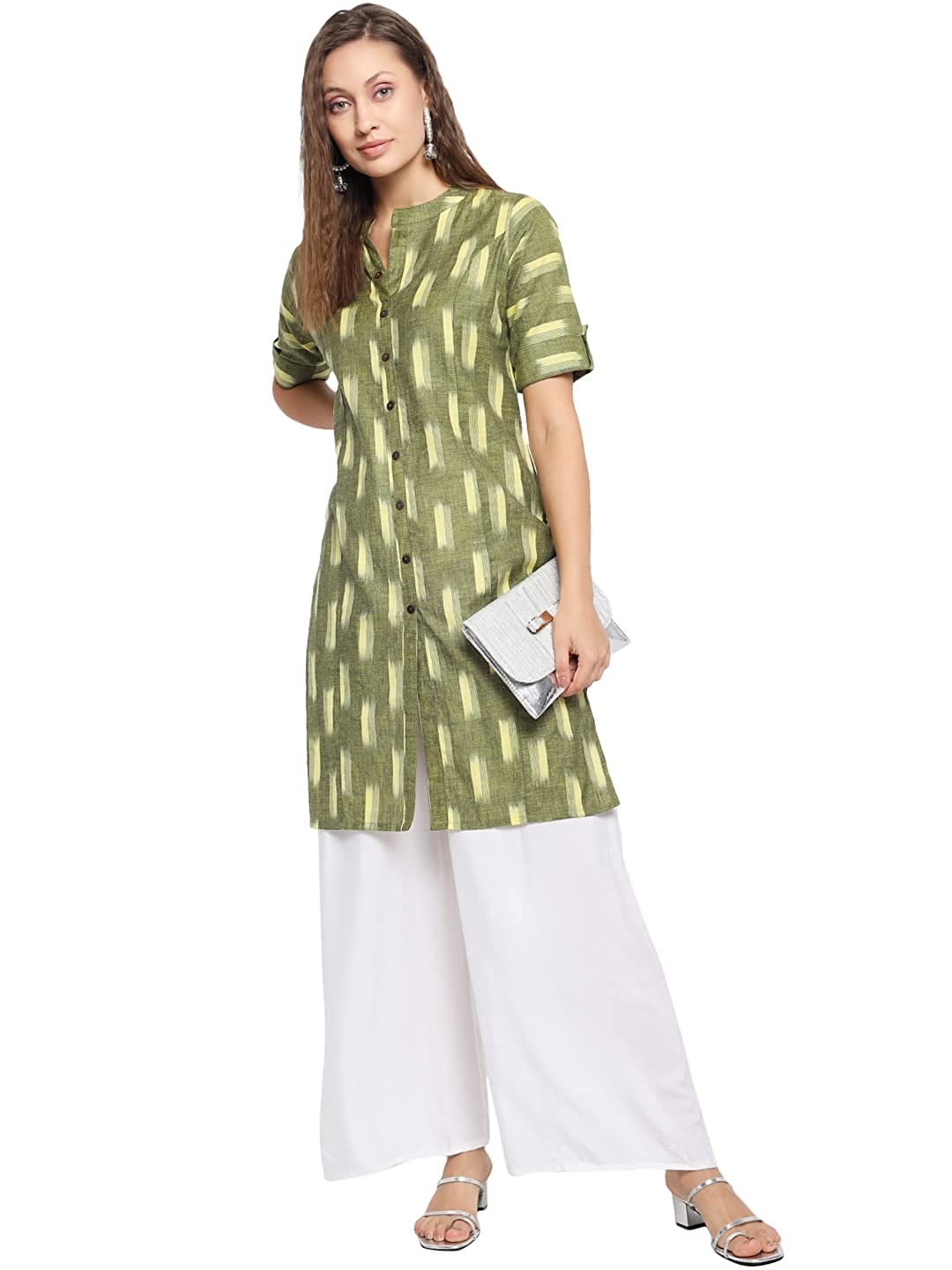 Vastraa Fusion Women's Pure Cotton Handloom Ikat Work Kurta/Kurti