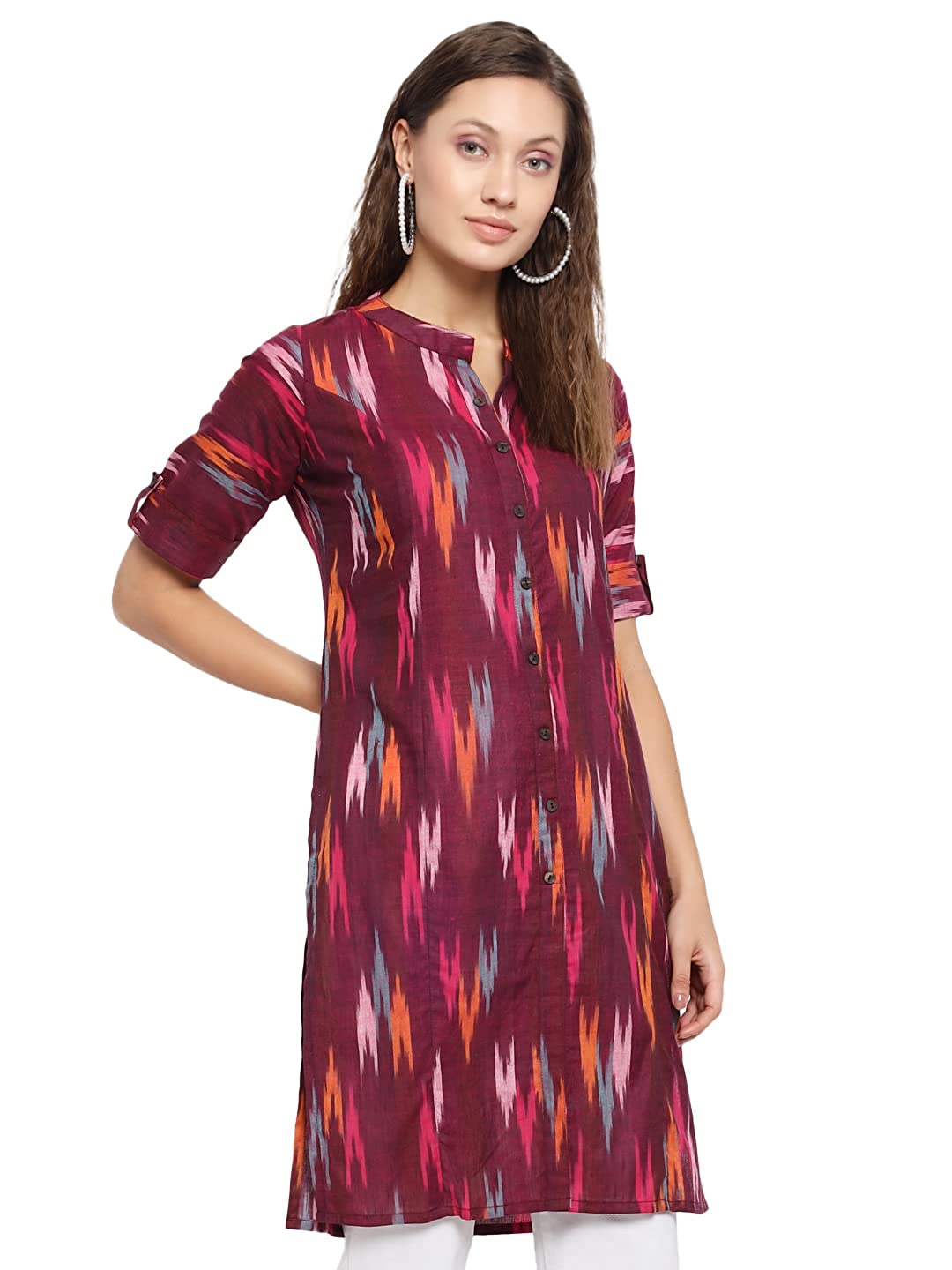 Vastraa Fusion Women's Pure Cotton Handloom Ikat Work Kurta/Kurti