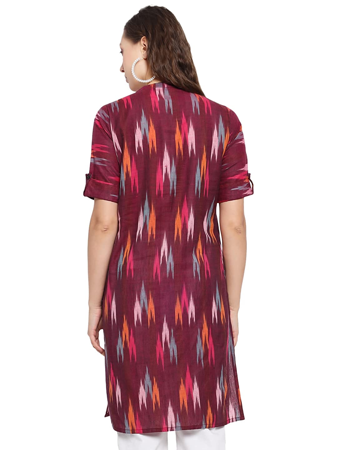 Vastraa Fusion Women's Pure Cotton Handloom Ikat Work Kurta/Kurti