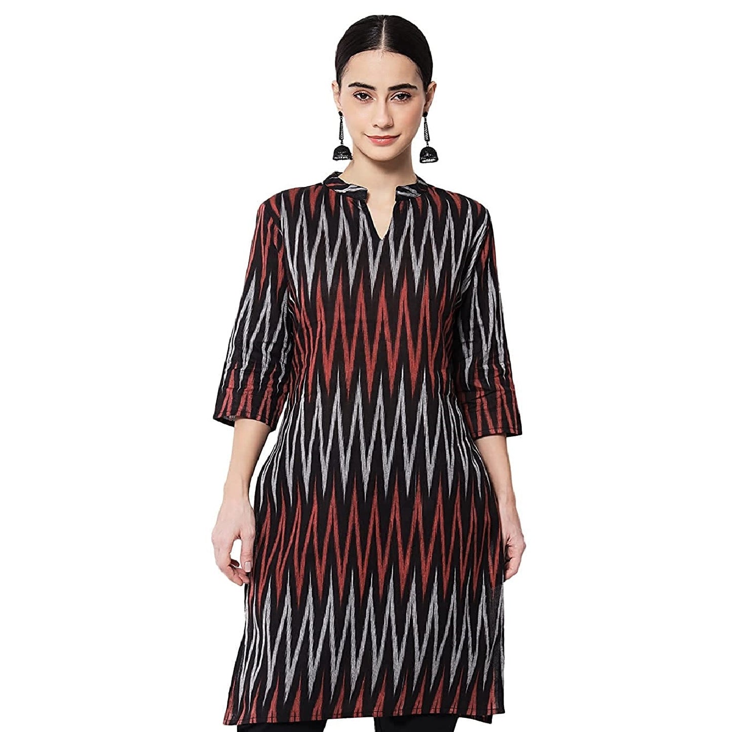 Vastraa Fusion Women's Pure Cotton Handloom Ikat Work Kurta/Kurti