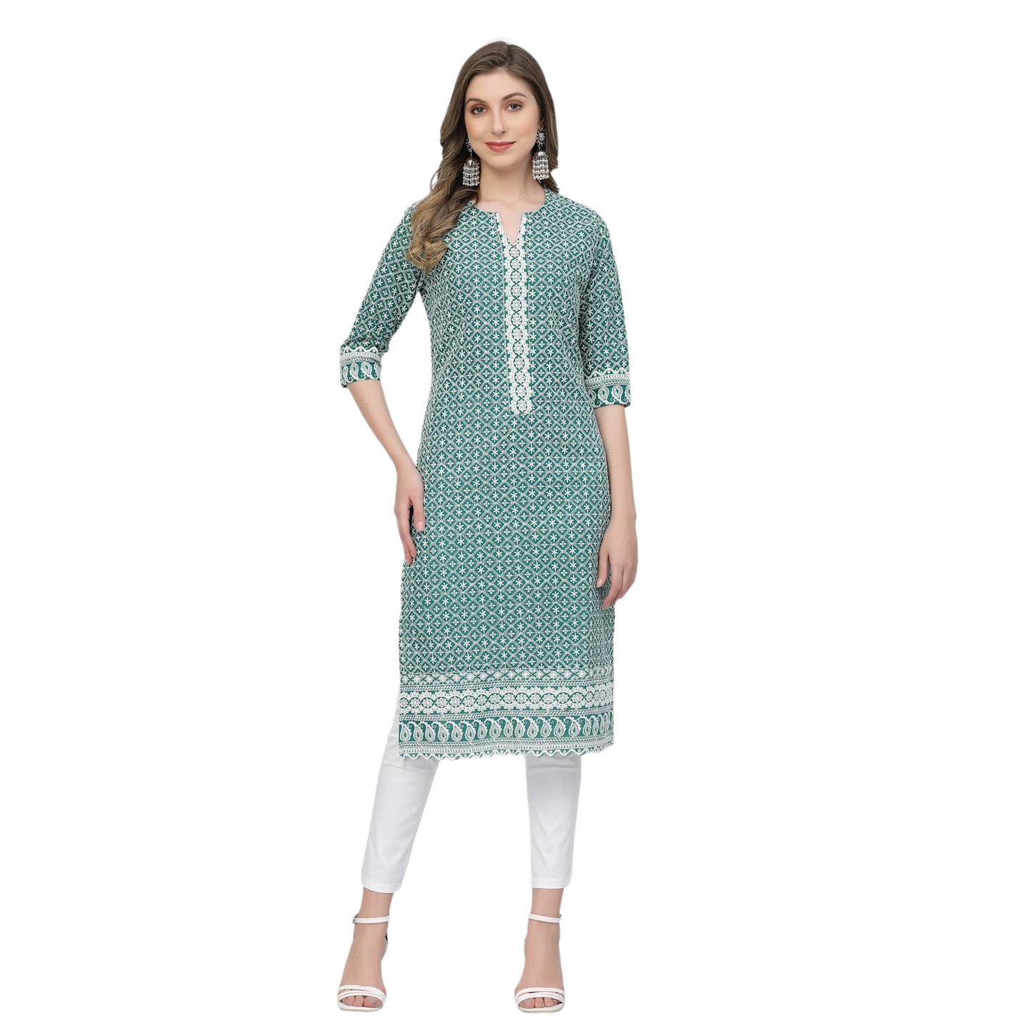 Designer Latest Hand Embroidered Lucknowi Chikankari Embroidery Cotton Kurta Kurti for Women