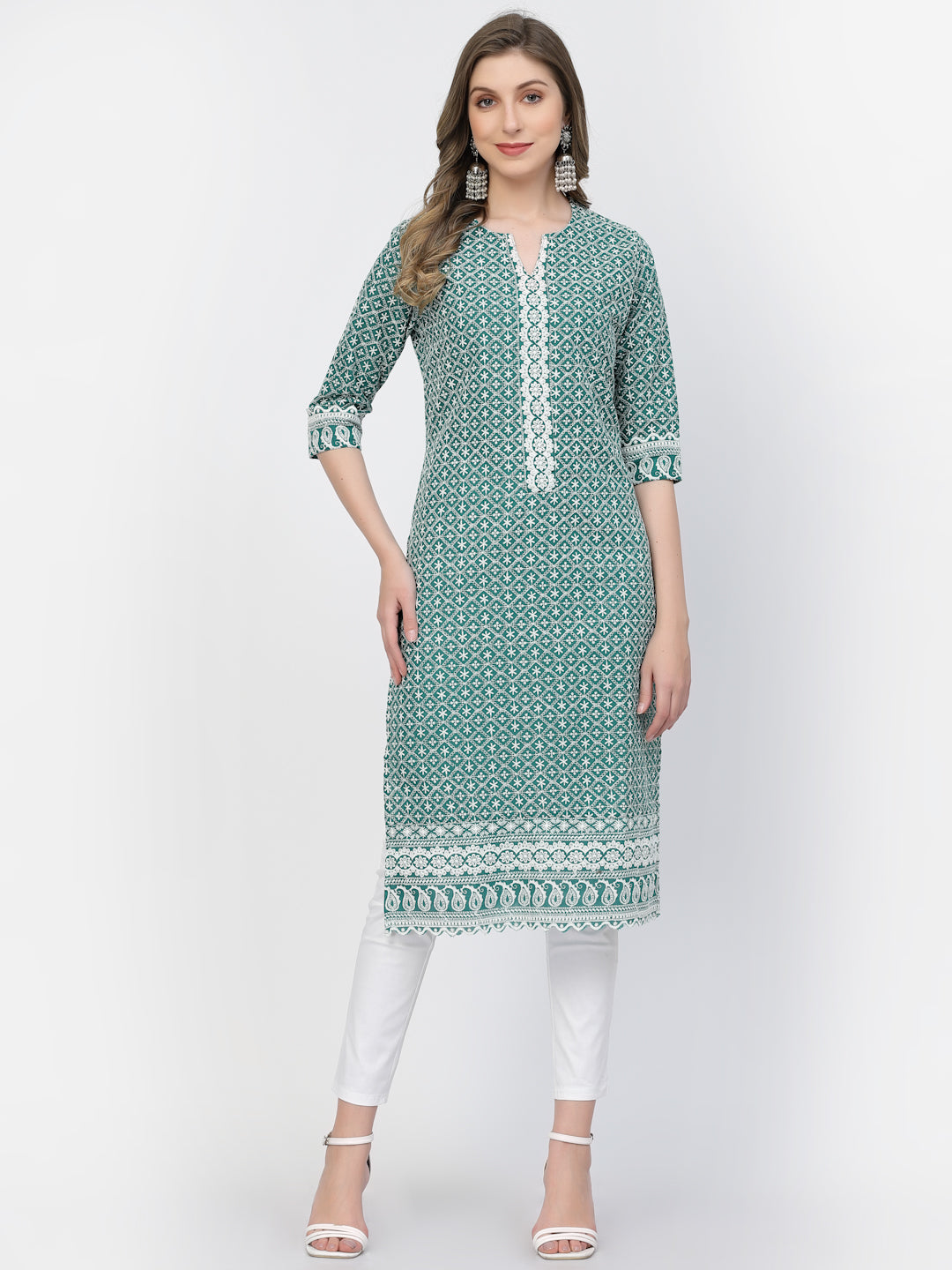 Designer Latest Hand Embroidered Lucknowi Chikankari Embroidery Cotton Kurta Kurti for Women