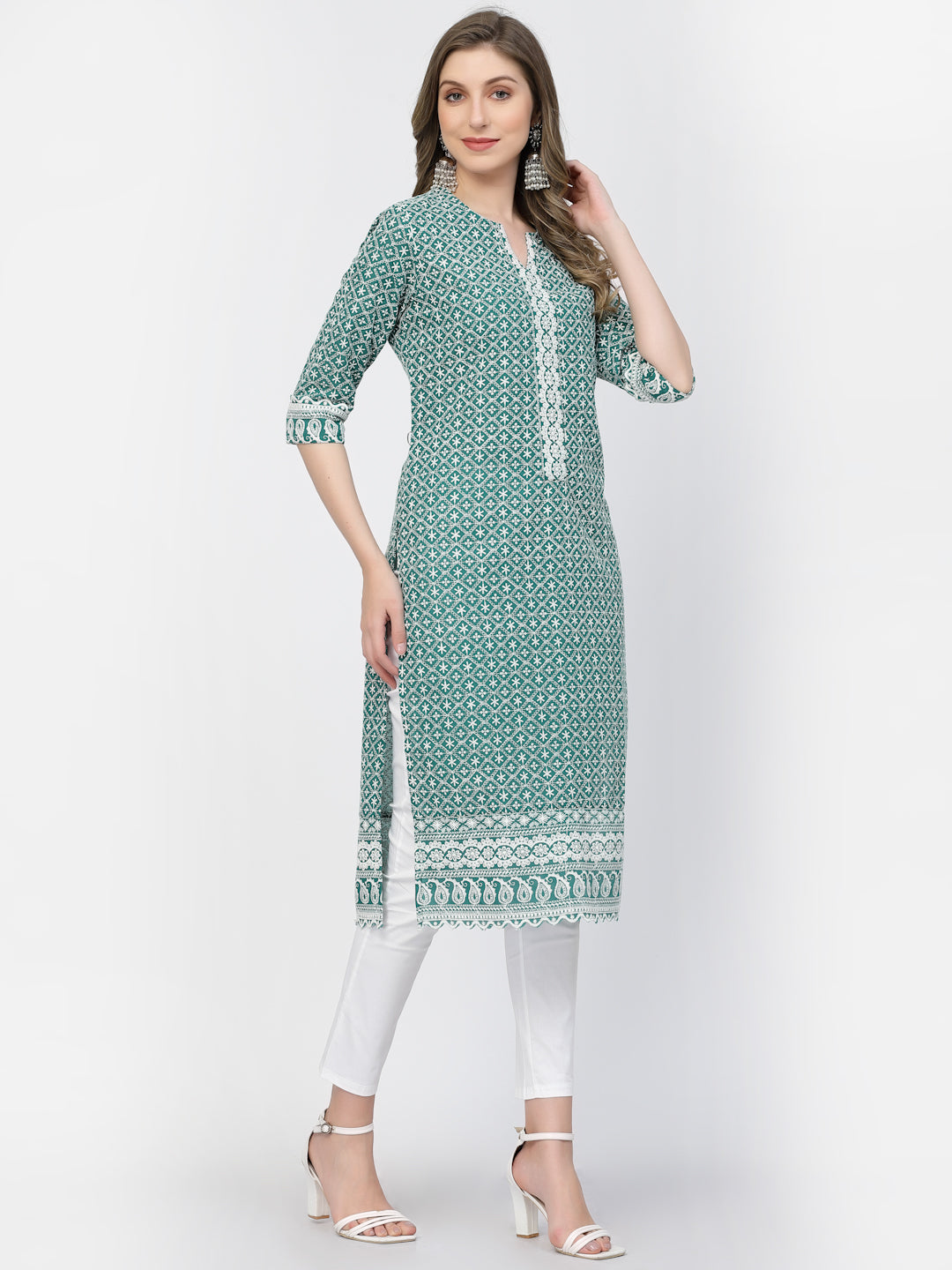 Designer Latest Hand Embroidered Lucknowi Chikankari Embroidery Cotton Kurta Kurti for Women