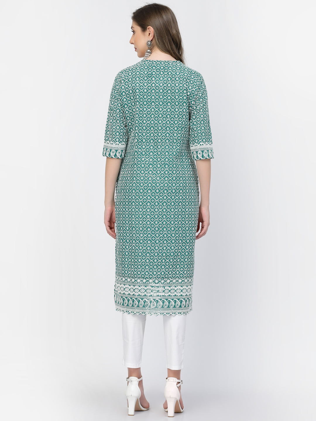 Designer Latest Hand Embroidered Lucknowi Chikankari Embroidery Cotton Kurta Kurti for Women