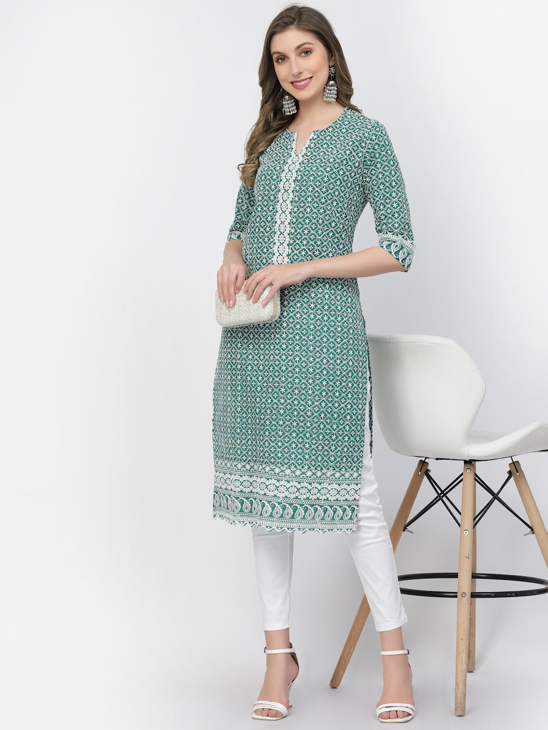 Designer Latest Hand Embroidered Lucknowi Chikankari Embroidery Cotton Kurta Kurti for Women