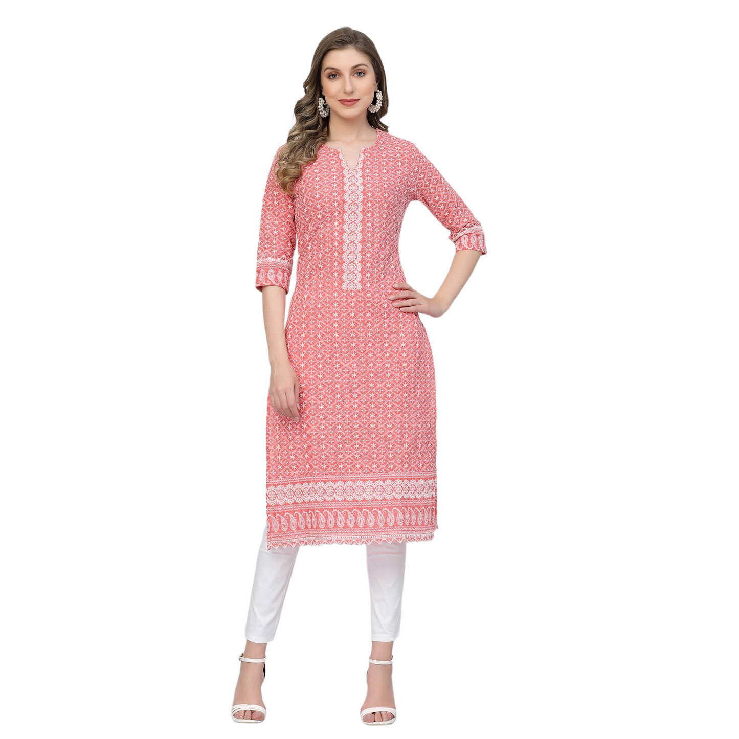 Designer Latest Hand Embroidered Lucknowi Chikankari Embroidery Cotton Kurta Kurti for Women