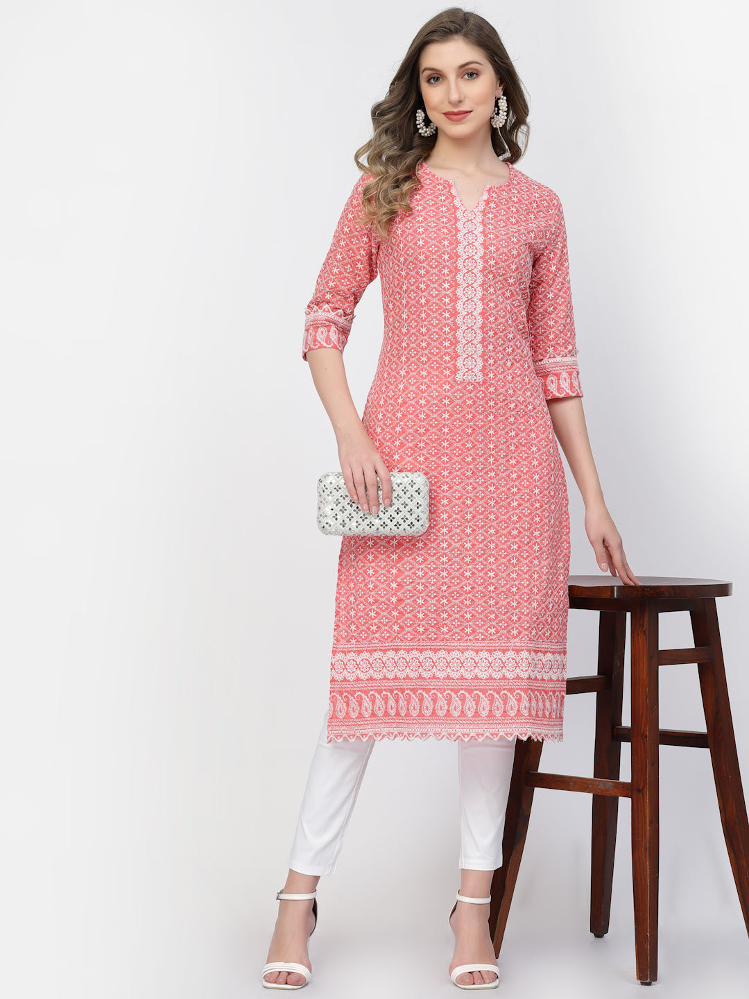 Designer Latest Hand Embroidered Lucknowi Chikankari Embroidery Cotton Kurta Kurti for Women