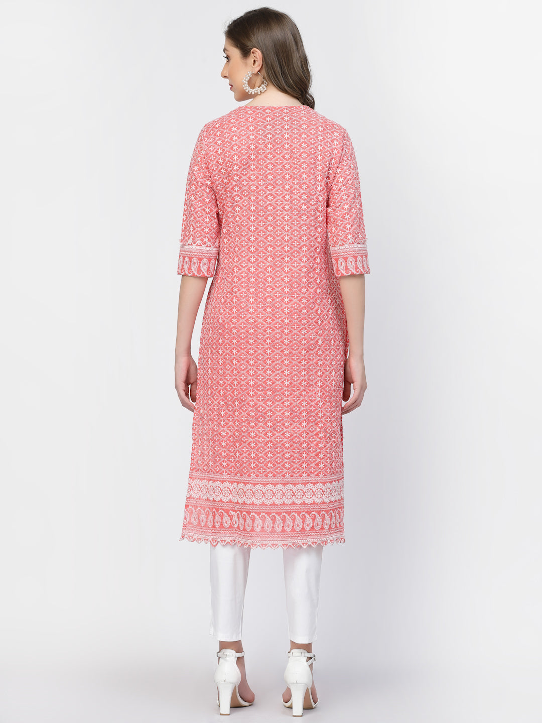 Designer Latest Hand Embroidered Lucknowi Chikankari Embroidery Cotton Kurta Kurti for Women