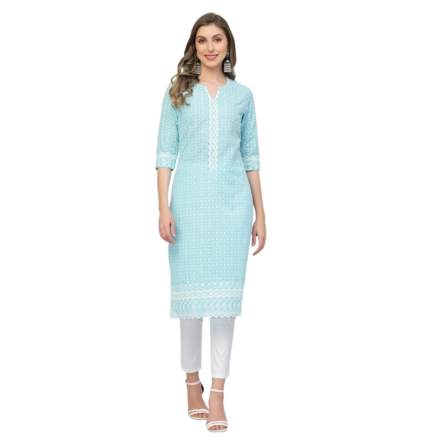 Designer Latest Hand Embroidered Lucknowi Chikankari Embroidery Cotton Kurta Kurti for Women