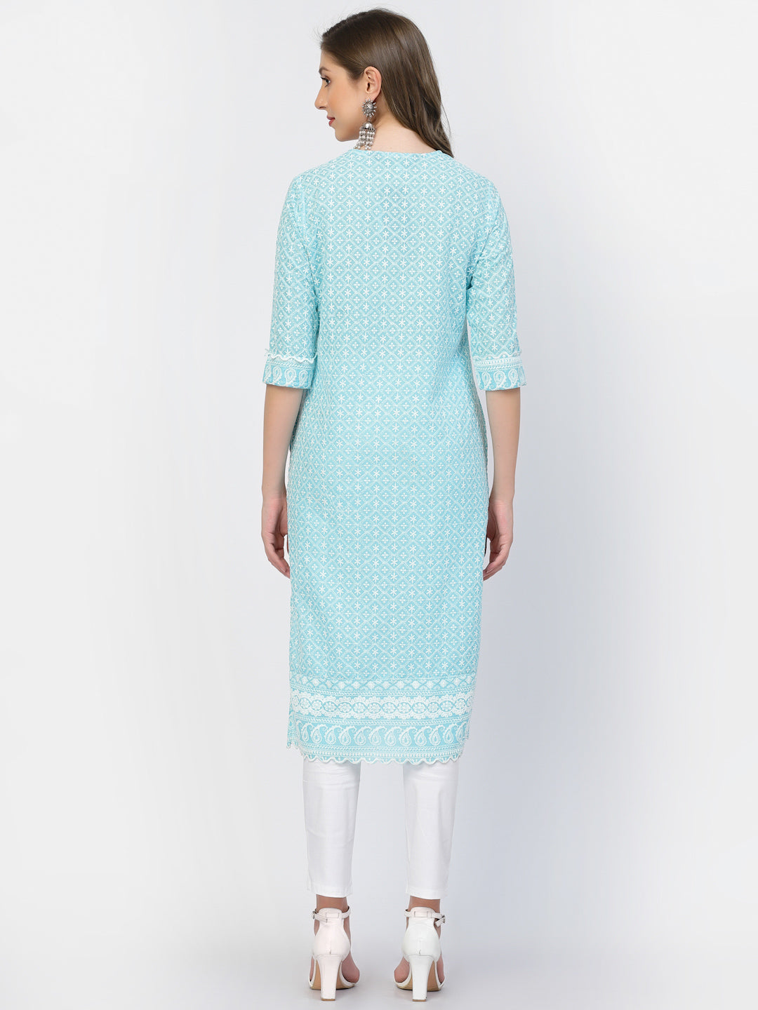 Designer Latest Hand Embroidered Lucknowi Chikankari Embroidery Cotton Kurta Kurti for Women