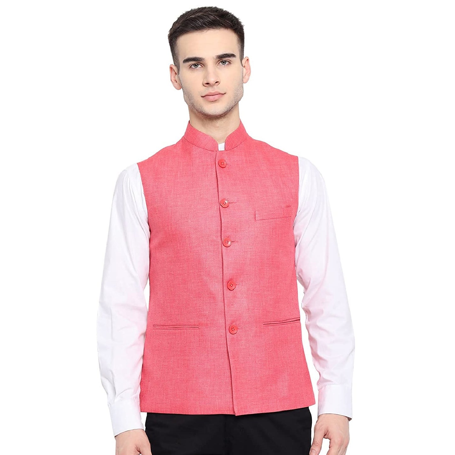 Vastraa Fusion Men's Indian Traditional Cotton Solid Nehru Jacket/Waistcoat