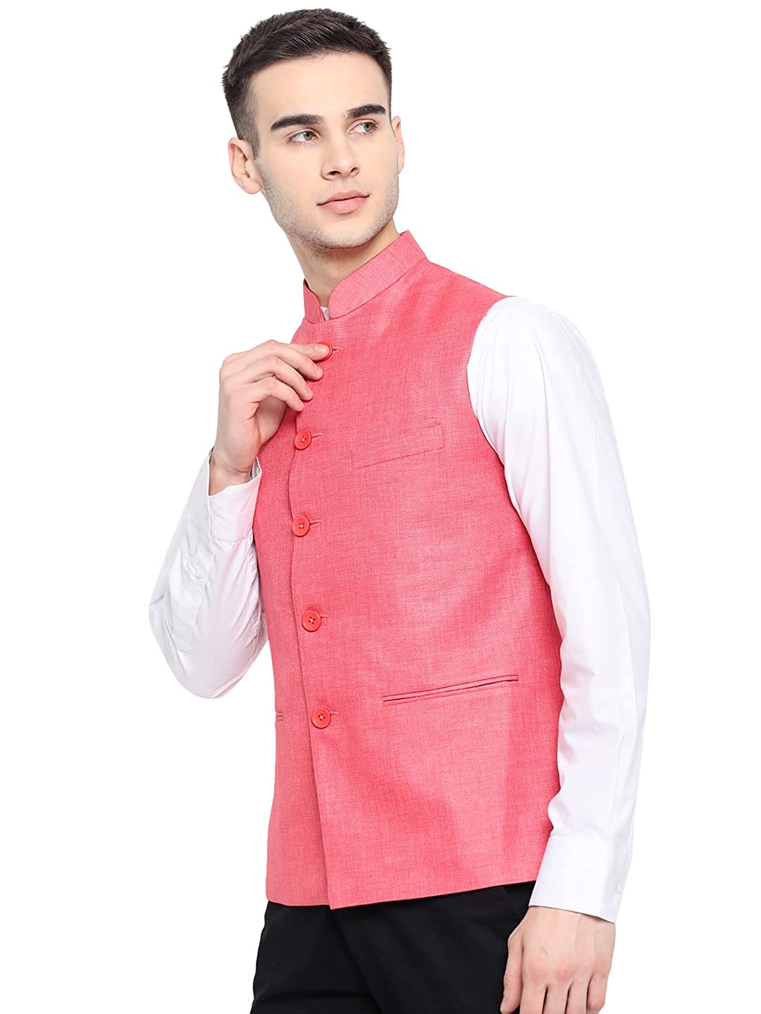 Vastraa Fusion Men's Indian Traditional Cotton Solid Nehru Jacket/Waistcoat